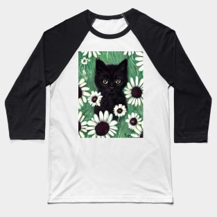 Black kitten in a field of daisies Baseball T-Shirt